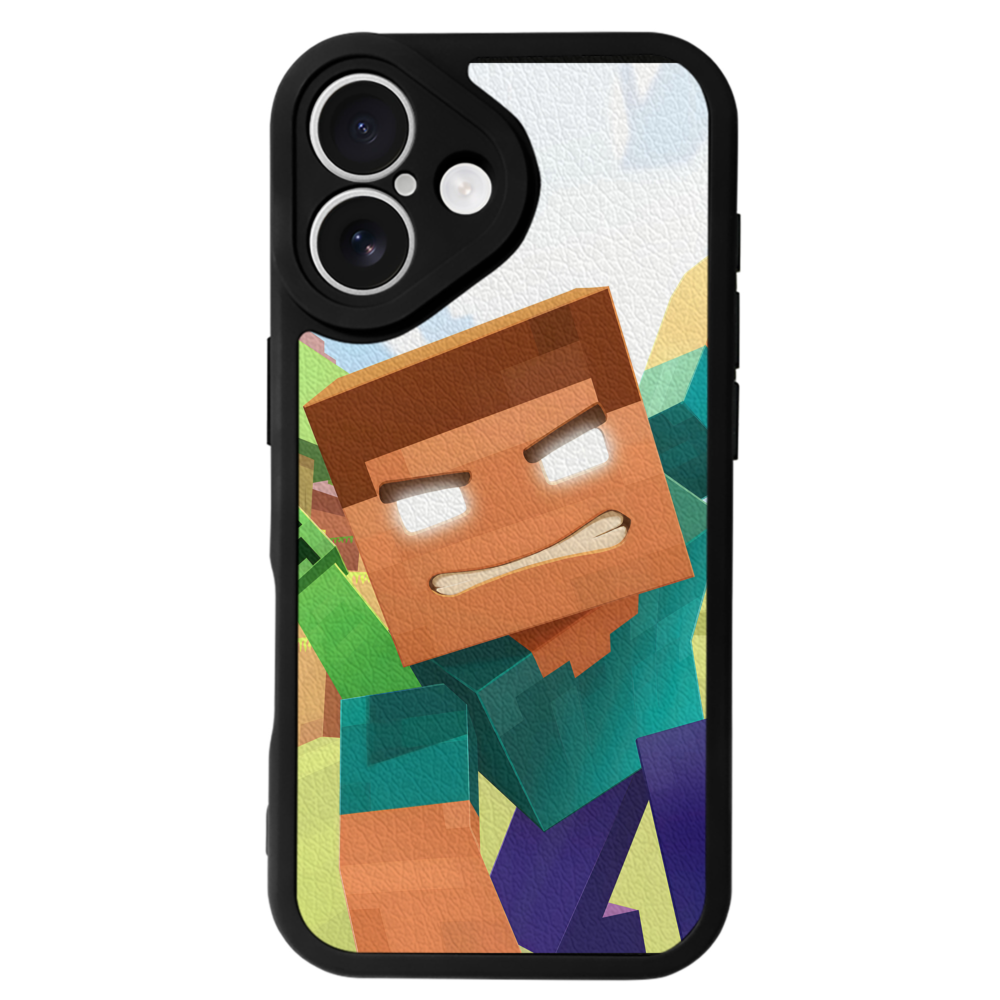 （画像用） マインクラフト ブロックの世界 Minecraft MC Block world 【iPhone 16シリーズ対応】シリコンスマホケース（レザー調） 材質：シリコン